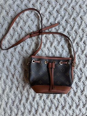 Brown Monogram Crossbody Bag with Leather Trim